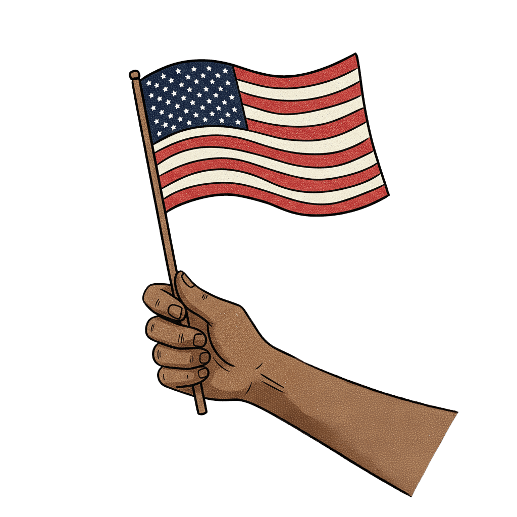 Hand holding american flag
